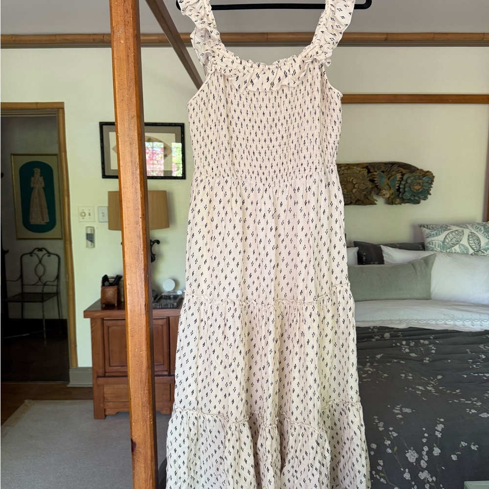 Old Navy Cream and Brown Ruffled Maxi Dress